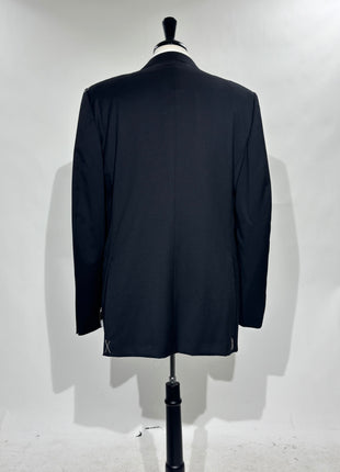 Ermenegildo Zegna Solid Black Satin Notch Lapel Slim Fit 1-Button Wool Tuxedo - 44L
