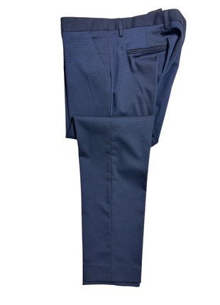 FAG Season Mens Navy Blue Jacquard Satin Shawl Lapel Slim Fit Stretch 1-Button Tuxedo - 44R (Altered)