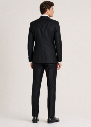 Profile Black Solid Black Satin Notch Lapel Slim Fit 2-Button Tuxedo - 44R