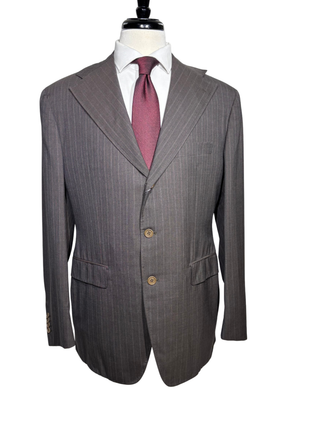 Sartoria Partenopea Mens Brown Pinstripe Notch Lapel Slim Fit 3-button Wool Suit - 44R