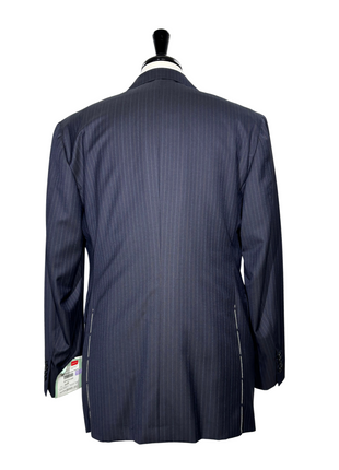 Sartoria Partenopea Mens Dark Blue Pinstripe Half-Canvassed Notch Lapel Slim Fit 3-button Wool Suit - 44R