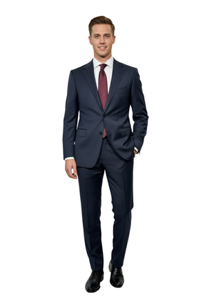 Sartoria Partenopea Mens Solid Navy Notch Lapel Slim Fit 3-button Wool Suit - 44R
