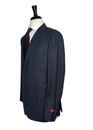 Isaia Mens Blue Nailhead Tweed Notch Lapel Slim Fit 2-Button Wool Suit - 44L