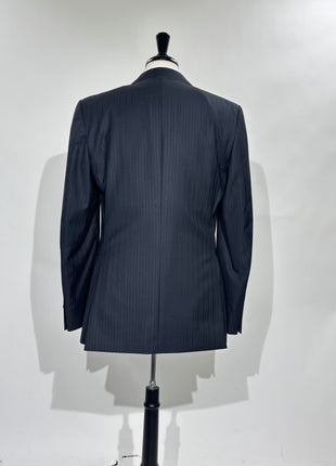 Z Zegna Mens Black Pinstripe Notch Lapels Classic Fit 2-Button Wool Suit - 40L