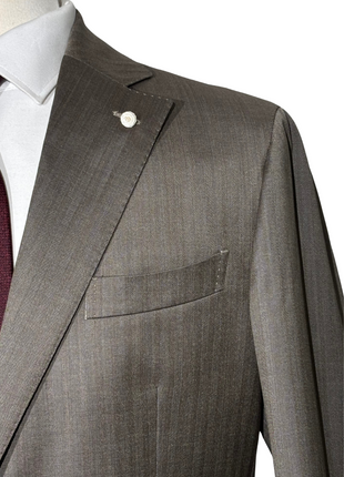 Luigi Bianchi Mantova Mens Brown Herringbone Notch Lapel Classic Fit 2-Button Wool Silk Suit - 40R
