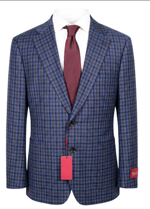 Mazara Mens Blue and Brown Checked Slim Fit Patch Pockets Sportcoat