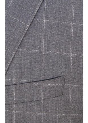 Hugo Boss Mens 42L Gray Windowpane 100% Wool Slim Fit 2 Piece Suit