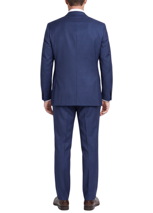Sartoria Mazara Dark Blue On Blue Plaid Portly Fit Notch Lapel Wool 2 Piece Suit