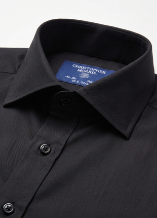Christopher Morris Solid Black Classic Fit Cutaway Collar Non-Iron Barrel Cuff Cotton Dress Shirt