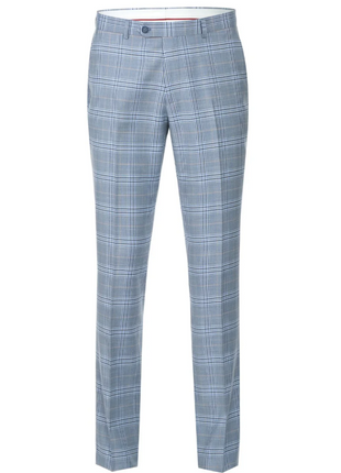 Raphael Light Blue Glen Plaid With Windowpane Slim Fit Stretch Notch Lapel Two Button Suit