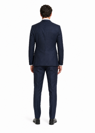 Mazara Mens Dark Navy Pinstriped Portly Fit Notch Lapels 2-Button Wool Suit