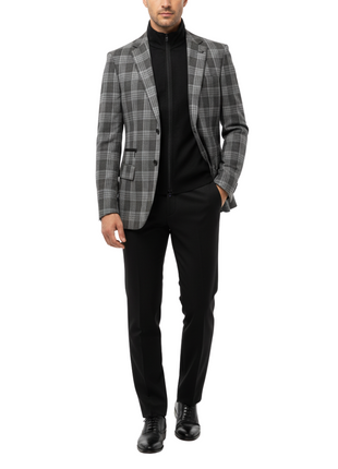 Alessandro Vitello Taupe & Grey Plaid Slim Fit Sport Coat with Bib Insert