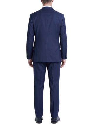 Sartoria Mazara Mens Navy Blue Textured Classic Fit Wool Silk 2 Button Suit