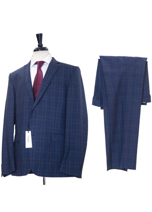 Versace Collection Mens 46R Drop 8 Navy Blue Plaid 100% Wool 2 Piece Suit