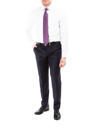 Sartoria Mazara Mens Solid Navy Blue Classic Fit Wool Cashmere 2 Button suit