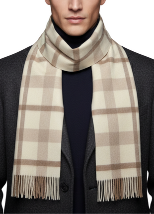 Tovaglia Mens Plaid Cashmere Fringe Scarf