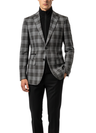 Alessandro Vitello Taupe & Grey Plaid Slim Fit Sport Coat with Bib Insert