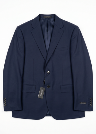 Centrion Mens Solid Navy Blue Notch Lapel Classic Fit Wool 2-Button Suit