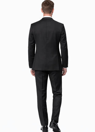 Men's Euro Slim Fit Solid Black Two Button 2 Piece 100% Wool Suit - The Suit Depot