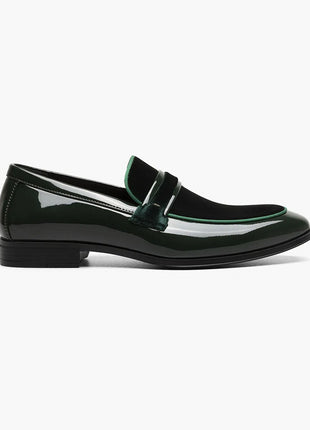 Stacy Adams Spratley Mens Green Slip-on Moc Toe Patent & Velour Dress Shoes