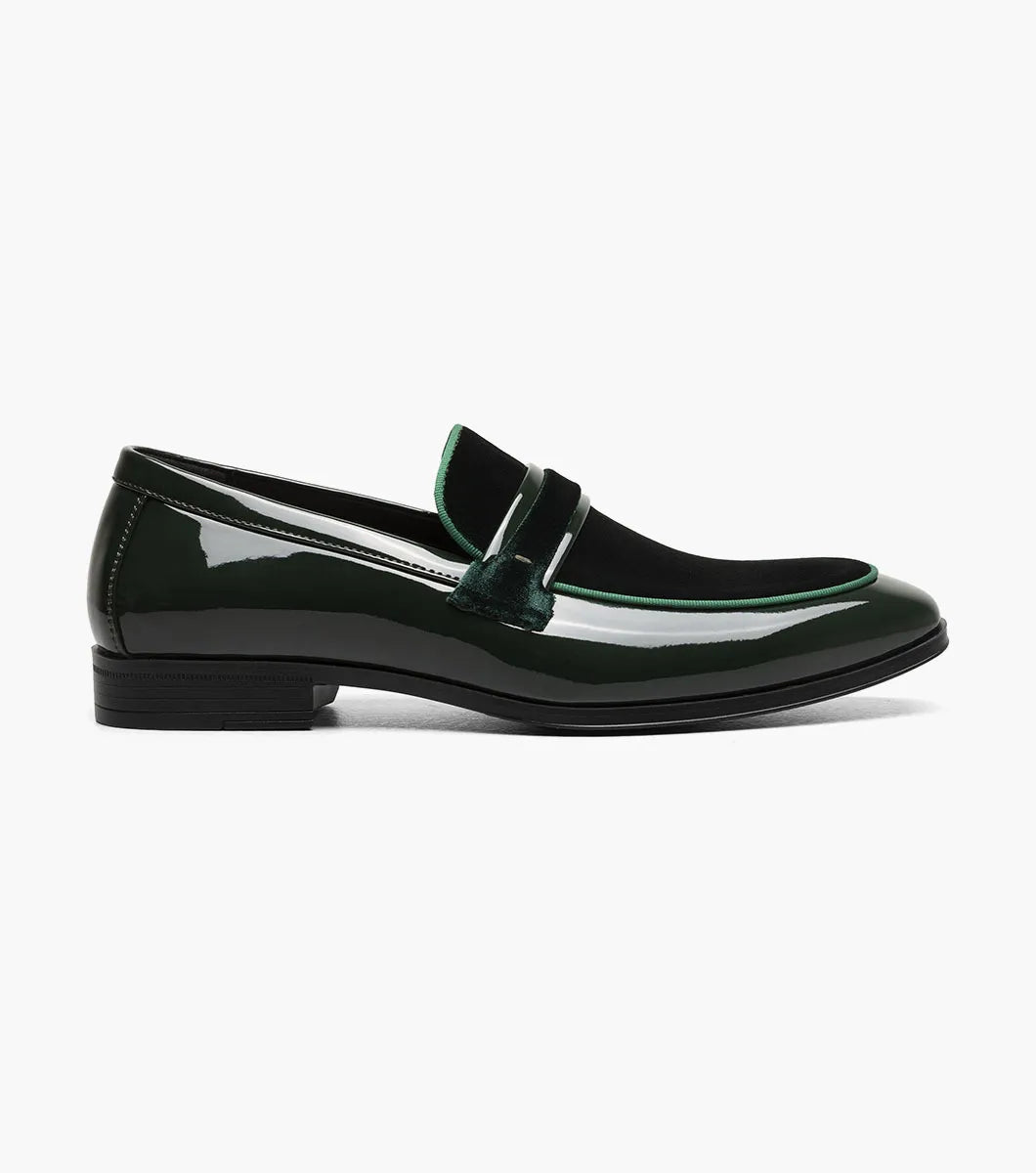 Stacy Adams Spratley Mens Green Slip-on Moc Toe Patent & Velour Dress Shoes