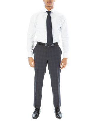 Sartoria Mazara Mens Gray With Blue Windowpane Slim Fit 100% Wool Suit With Peak Lapels