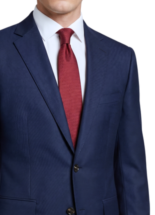 Sartoria Mazara Mens Navy Blue Textured Classic Fit Wool Silk 2 Button Suit