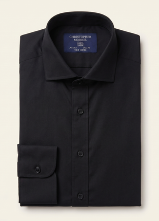 Christopher Morris Solid Black Classic Fit Cutaway Collar Non-Iron Barrel Cuff Cotton Dress Shirt