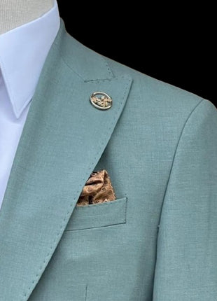 Romaster Mens Slim Fit Stretch Solid Green Wool Blend 2 Piece Suit