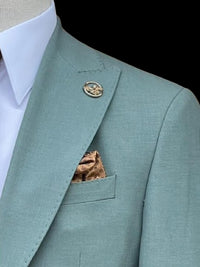 Thumbnail for Romaster Mens Slim Fit Stretch Solid Green Wool Blend 2 Piece Suit