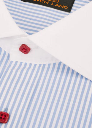 Steven Land Mens Light Blue Striped 100% Cotton French Cuff Dress Shirt