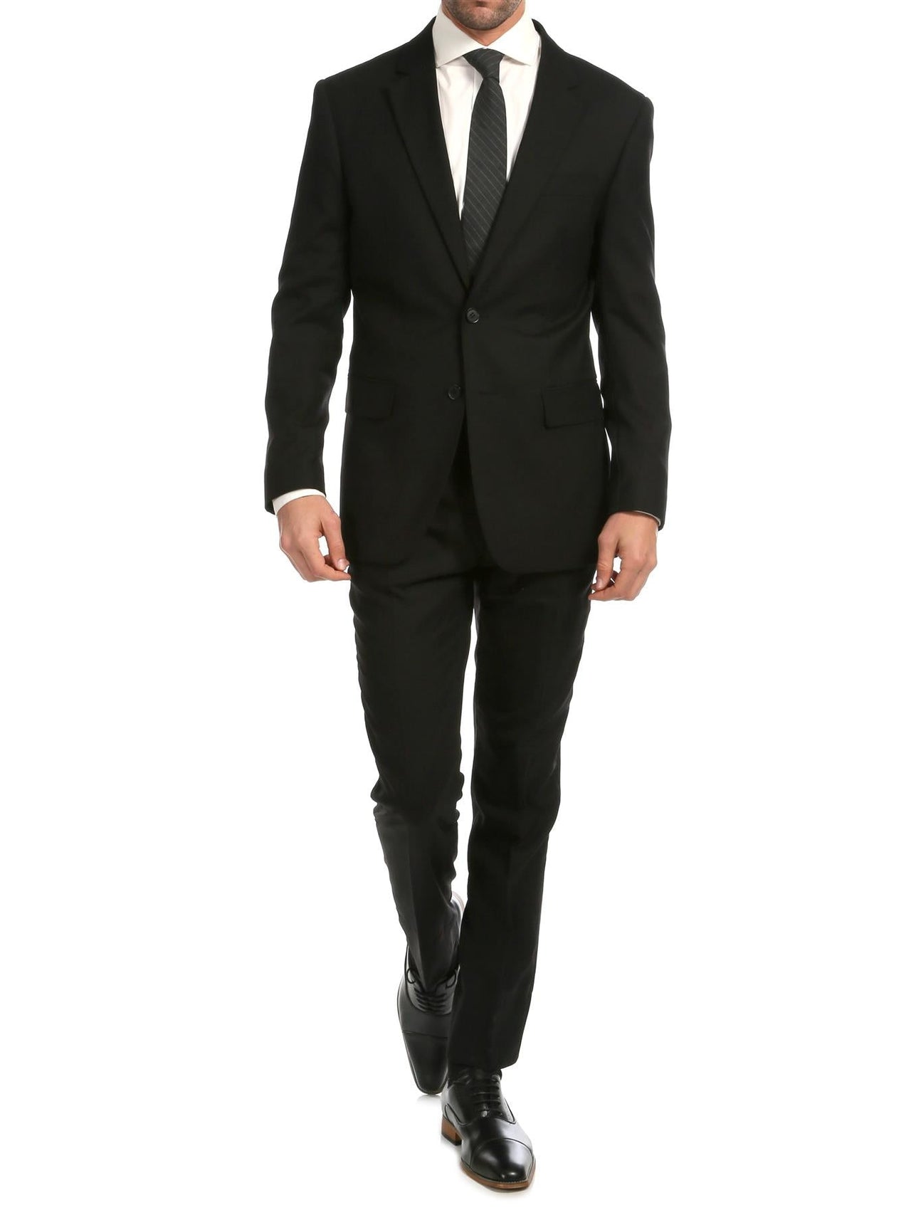 Ferrecci Mens Solid Black Classic Fit 2 Piece Suit