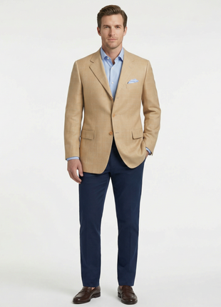 Sartoria Partenopea 40R 50 Tan Plaid Half Lined Silk Linen Wool Men's Sportcoat