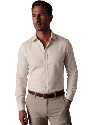 Christopher Morris Solid Cream Classic Fit Cutaway Collar Non-Iron Barrel Cuff Cotton Dress Shirt