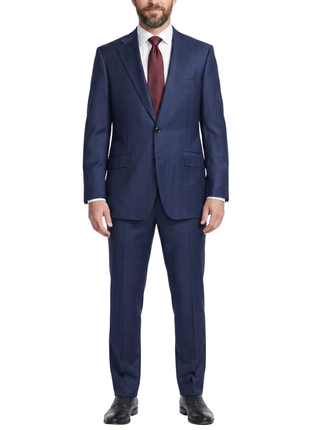 Sartoria Mazara Blue Plaid Windowpane Slim Fit Notch Lapel Wool blend 2 piece Suit
