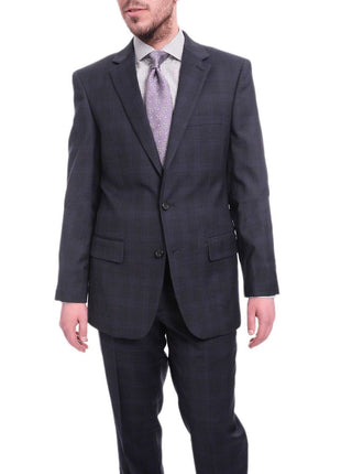 Giorgio Cosani Classic Fit Subtle Blue Windowpane Two Button Stretch Wool Suit