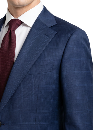 Sartoria Mazara Blue Plaid Windowpane Classic Fit Notch Lapel Wool blend  2 piece Suit