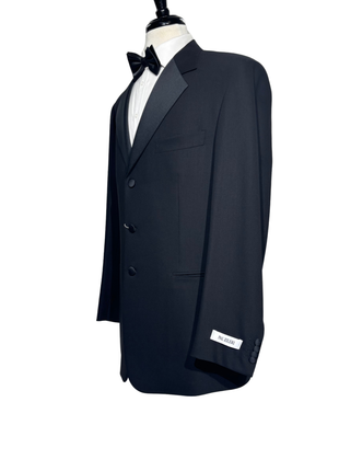 Pal Zileri Mens Solid Black Satin Notch Lapel Classic Fit 3-Button Wool Tuxedo - 44R