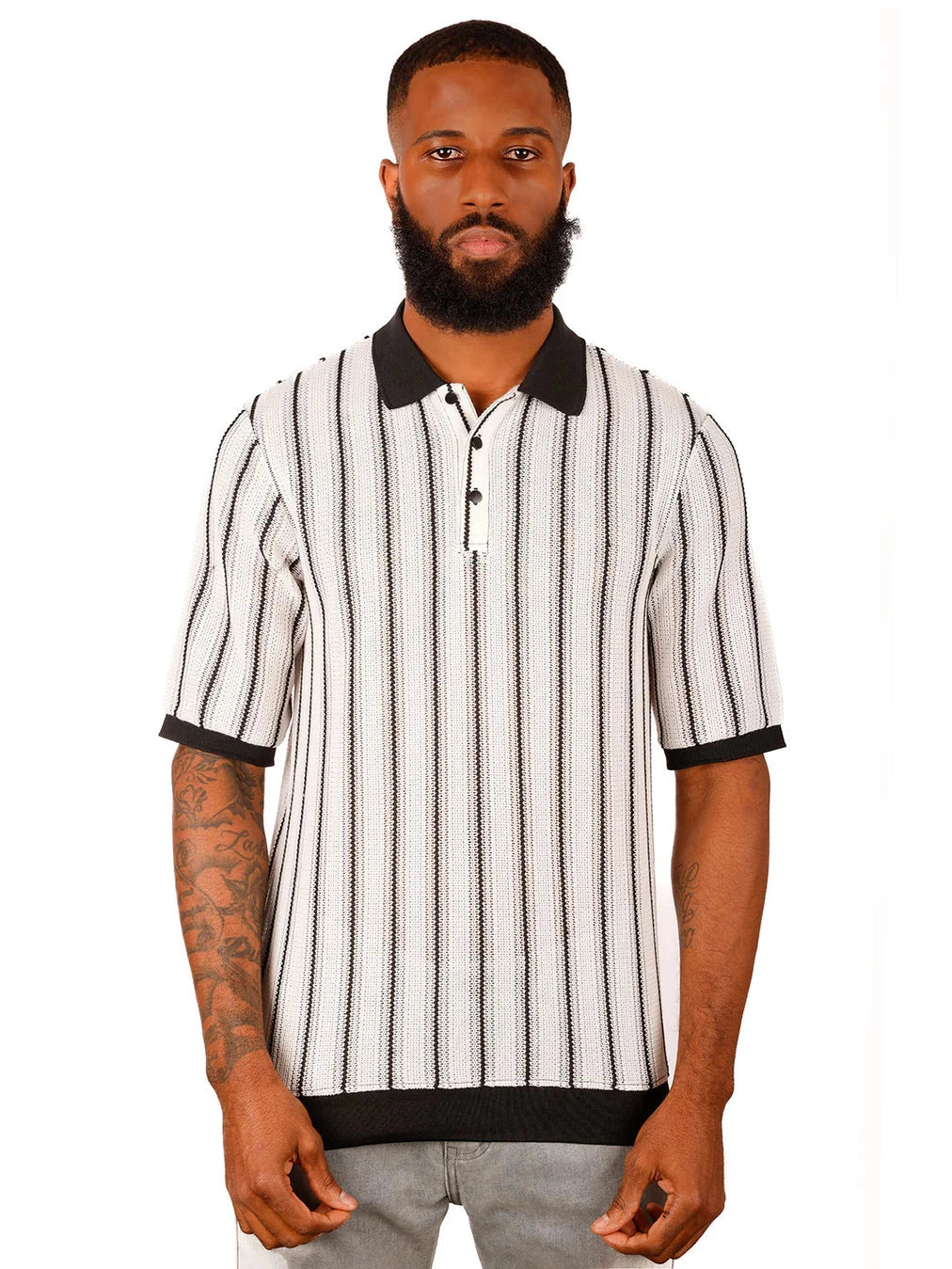 Black and white striped polo shirt mens online