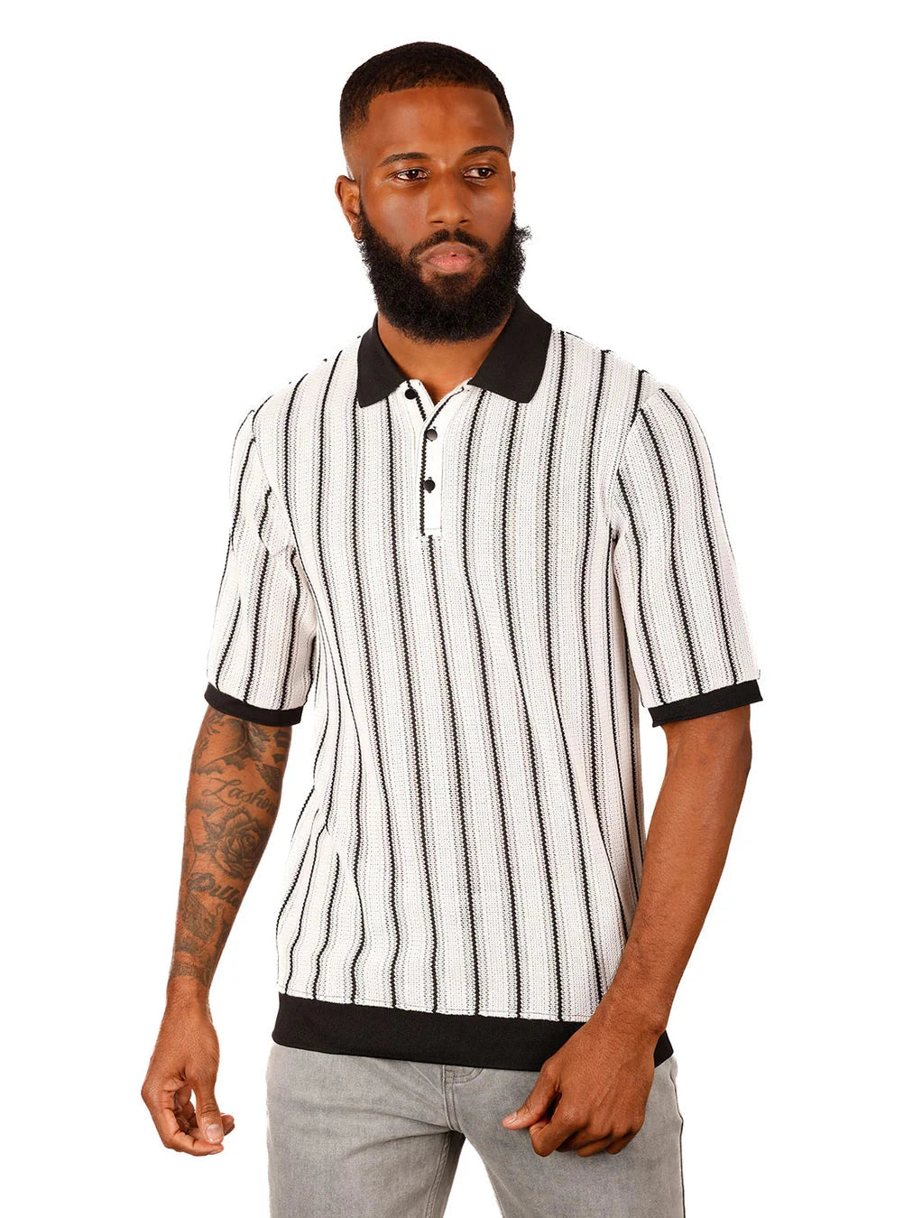 Barabas Polo De Punto De Manga Corta En Blanco Y Negro Para Hombre