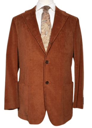 Andrea Borghi Mens Burnt Orange Corduroy Notch Lapel Slim Fit 3-button Cotton Suit - 44R