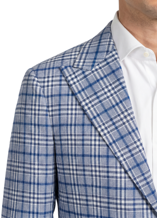 Canuti Blue Plaid Modern fit Peak Lapel Stretch 2-Button Sport Coat