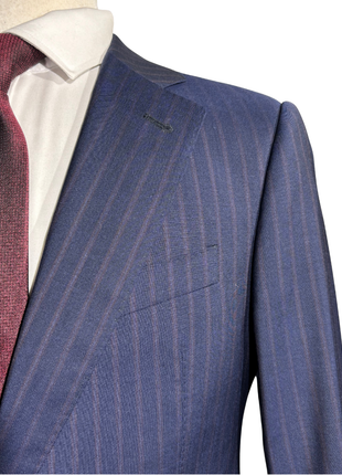 Armani Collezioni S-Line Blue With Burgundy Pinstriped Notch Lapel Wool 2-Button Suit - 36R