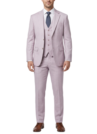 Beragamo Lavander Purple Herringbone Slim Fit Notch Lapel Stretch 3-Piece Suit