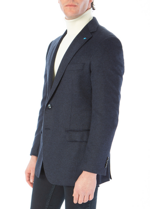 Blujacket Mens Navy Blue Regular Fit Silk Cashmere 2 Button Blazer Sportcoat