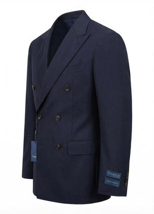 Tovaglia Mens Solid Navy Classic Fit Double Breasted Wool Cashmere Suit