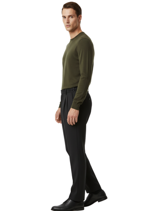 Canuti Solid Black Corduroy Pleated Front Adjustable-Tab Stretch Pants
