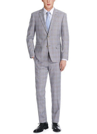 Raphael Mens Light Brown Windowpane Slim Fit Notch Lapel 2 Button Suit