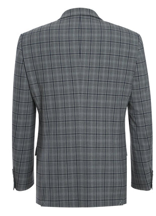 Raphael Mens Gray & Blue Windowpane Slim Fit Notch Lapel 2 Button Stretch Suit