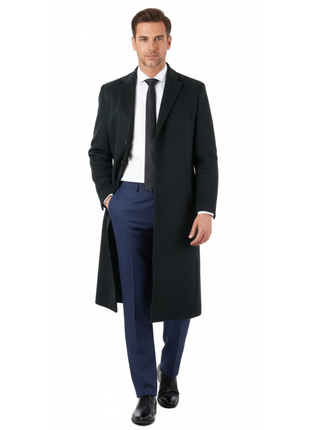 Regular Fit Full Length Single Breasted Wool Cashmere Overcoat - The Suit Depot